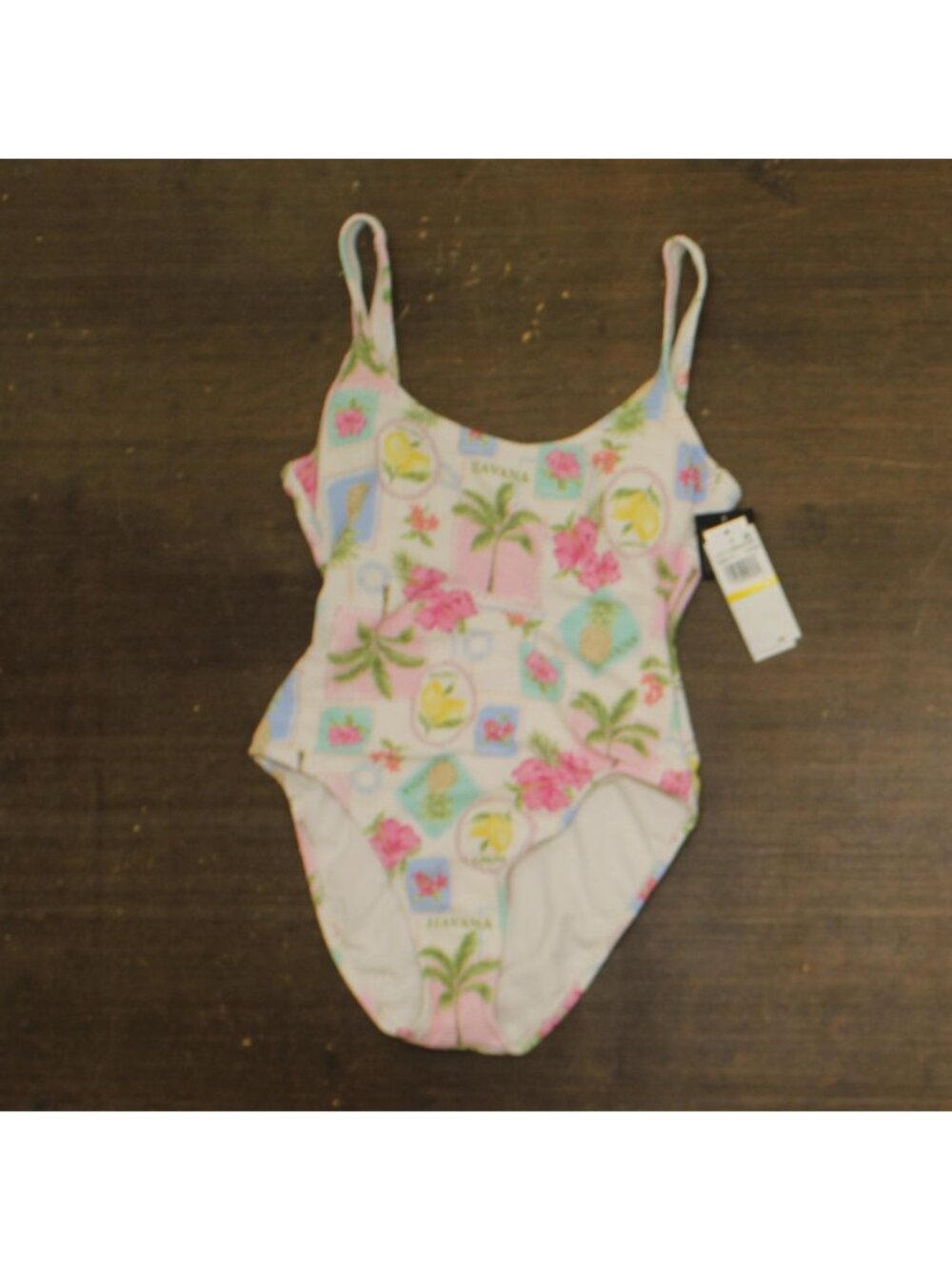 California Waves Scrunch One Piece Swimsuit Plumeria Postage White Multi M